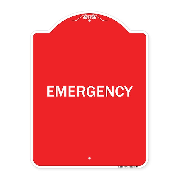 Signmission Designer Series Sign-Emergency, Red & White Aluminum Architectural Sign, 18" x 24", RW-1824-24107 A-DES-RW-1824-24107 - main